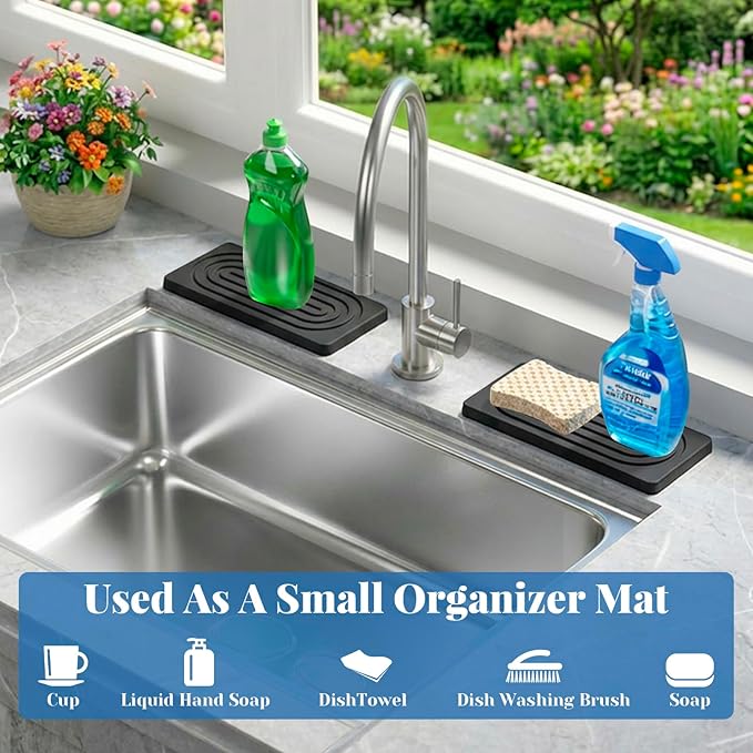 Stone Drying Tray, Water Absorbing Stone Tray, Natural Diatomaceous Earth Stone Sink Mat, Instant Dry Sink Coasters, Kitchen Sponge Hand Soap Holder, Quick Dry, Ease Cleaning