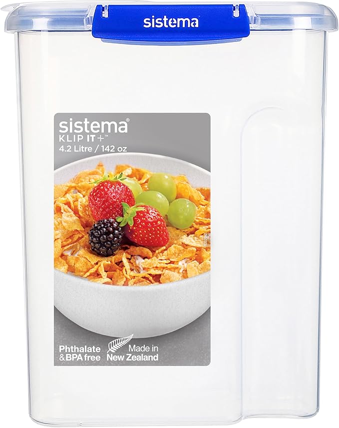 Sistema KLIP IT+ 4.2L Cereal Storage Container, Stackable & Airtight Food Pantry Storage, Dishwasher, Freezer, & Microwave-Safe, BPA-Free