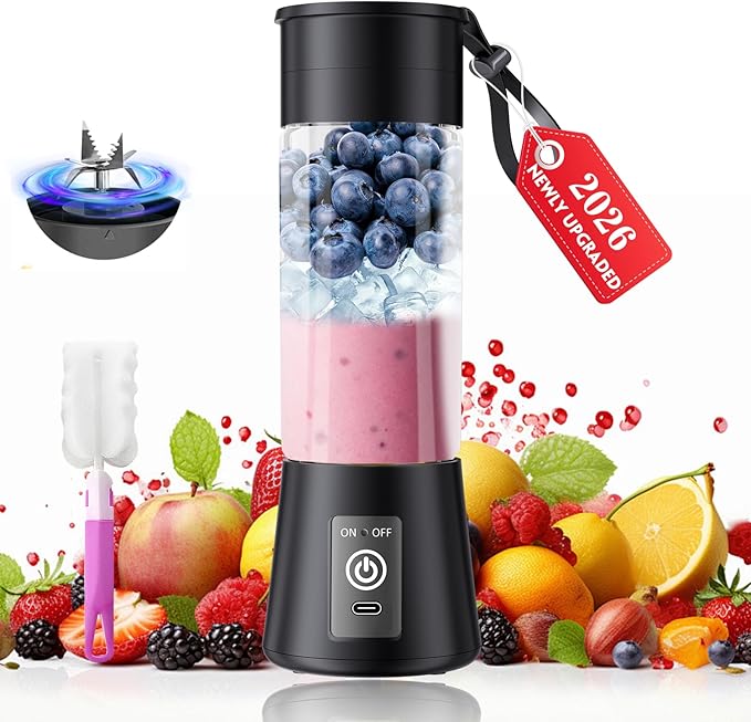 2026 Newly Upgraded Portable Smoothie Blender - Cordless Personal Blender Type-C Rechargeable, 13Oz Juice Cup BAP Free, 20,000Rpm Speed Powerful Blending, Freshly Squeezed in Sports/Office