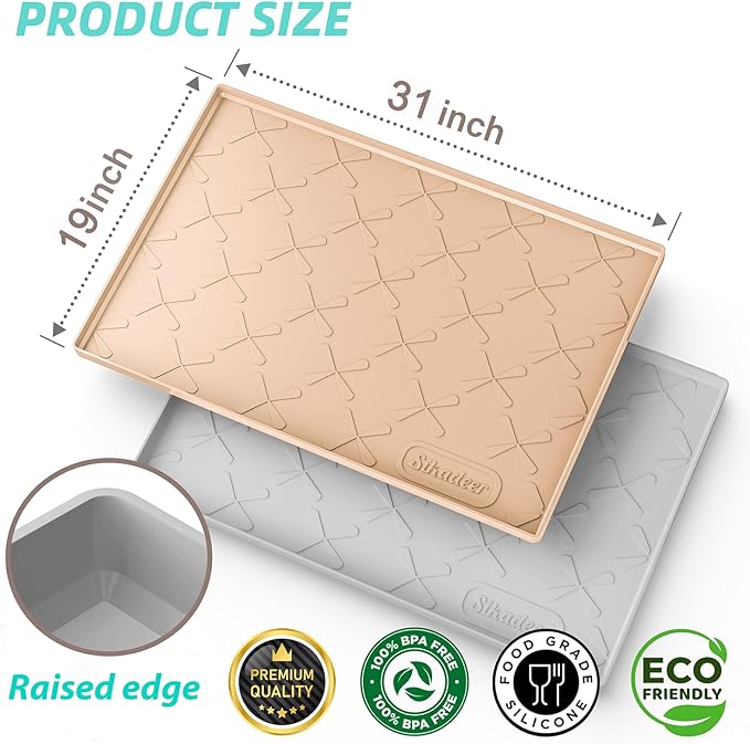 SIKADEER 31" x 19" Under Sink Mat Waterproof, Silicone Mat Kitchen Drawer Shelf and Cabinet Liner, Sink Protector for Kitchen Organizers and Storage, Boot Tray Pet Food Mats