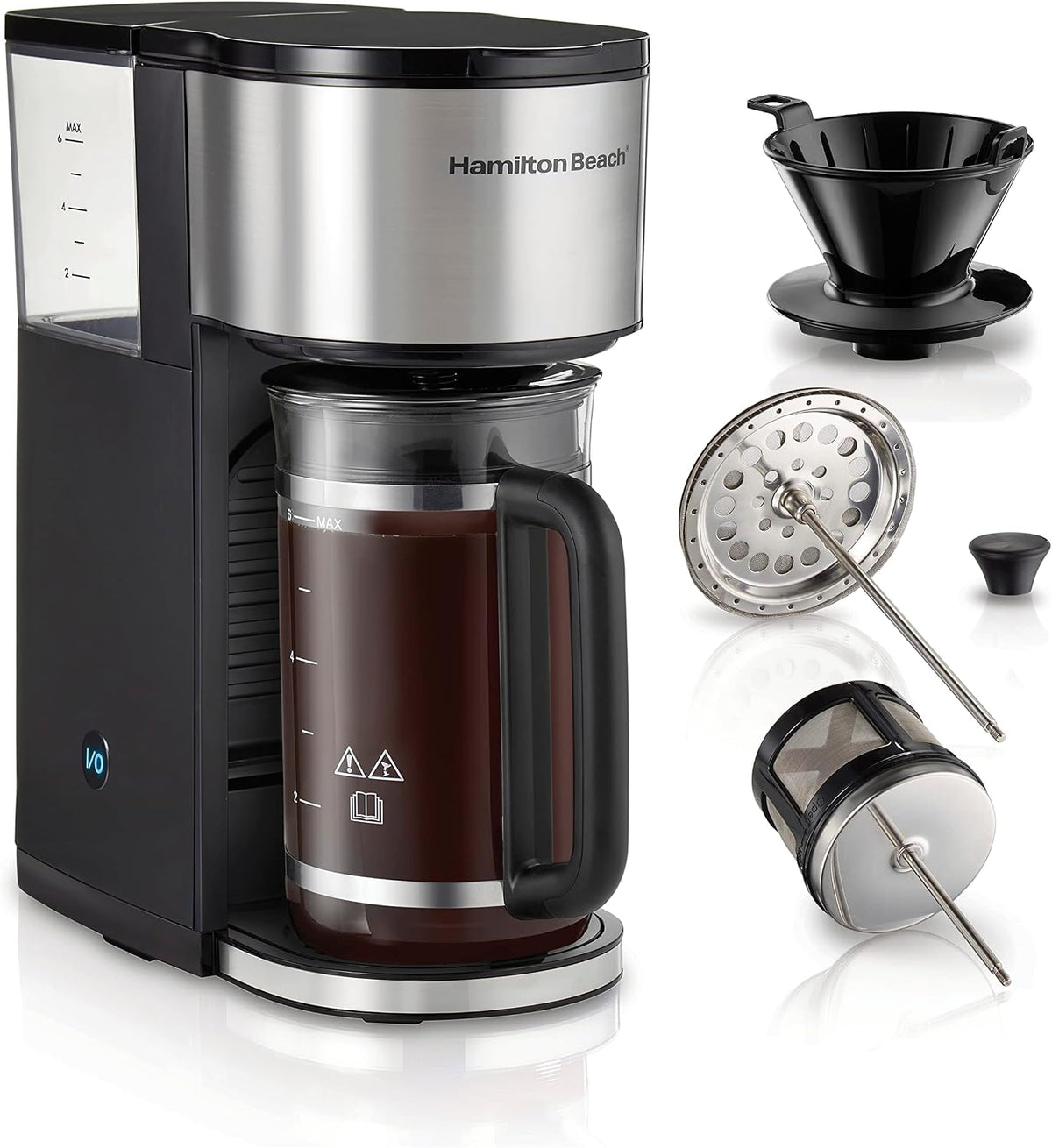 Home Barista 7-in-1 Small Coffee Maker with Seven Ways to Brew, 6 Cup Carafe, Drip, Single Serve, French Press, Pour Over, Cold Brew, Easy-Fill Reservoir, Black (46251)