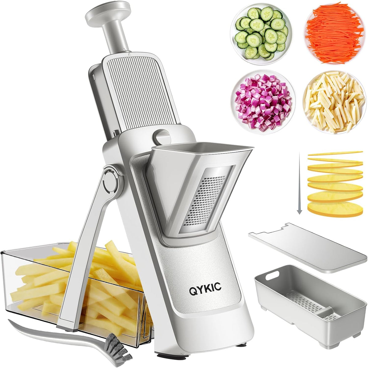 Safe Mandoline Slicer,Vegetable Potato Slice Food Cutter for Kitchen,Thickness Adjustable Upright Veggie Chopper for Fast Meal prep (Sliver)