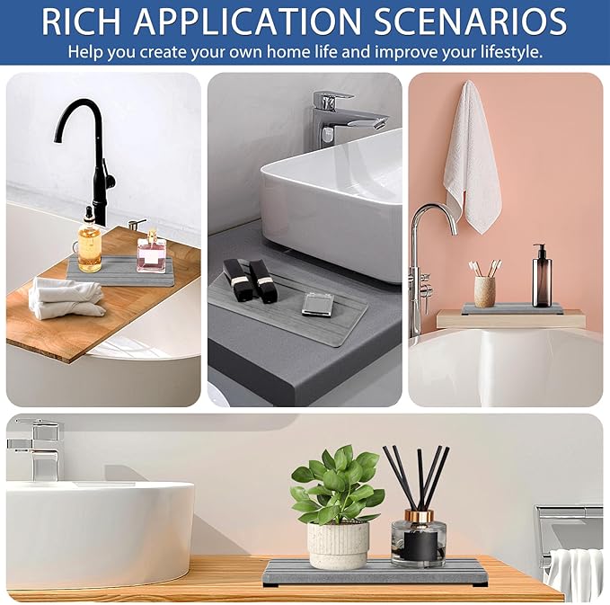 2PCS Water Absorbing Stone Tray, Quick Drying Diatomite Stone Sink Tray, Water Absorbent Diatomite Coasters for Kitchen Sink