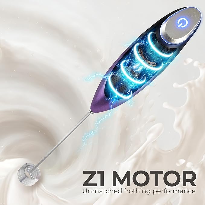 Zulay Kitchen Powerful Milk Frother Wand With Duracell Batteries - Ultra Fast Handheld Drink Mixer - Electric Whisk Foam Maker for Coffee, Lattes, Cappuccino & Matcha - Triple Whisk - Nebula