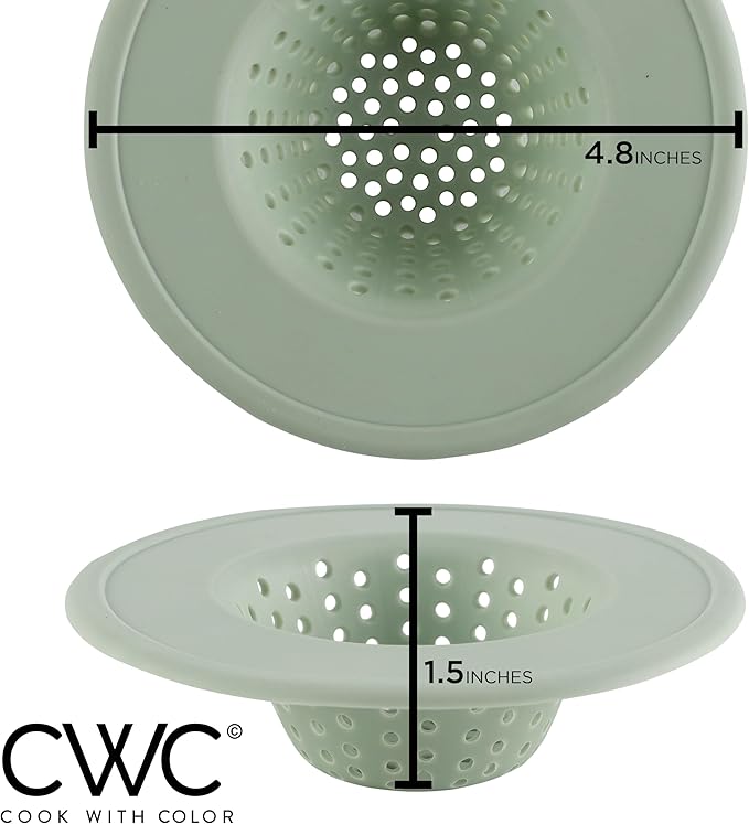 COOK WITH COLOR Kitchen Sink Strainer, Silicone, Flexible Sink Strainer, Sink Drain Strainer, 3 Pc Sage