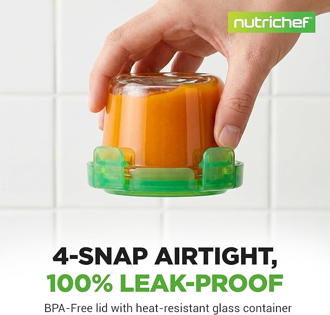 NutriChef 24-Piece (12 Glass Food Storage Containers and 12 Lids), 4.48oz Mini Stackable Meal Prep Round Containers - Microwave, Freezer, & Dishwasher Safe For Food, Snacks, Fruits, Nuts & More