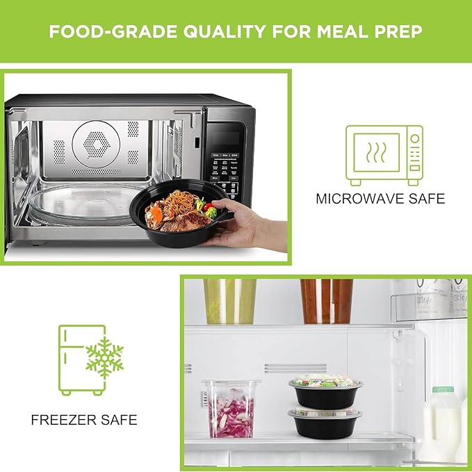 WGCC Meal Prep Containers with Lids - 10Pack 32oz Meal Prep Bowls, Disposable Food Prep Containers, Round To Go Containers with Lids, BPA-Free, Freezer & Dishwasher Safe