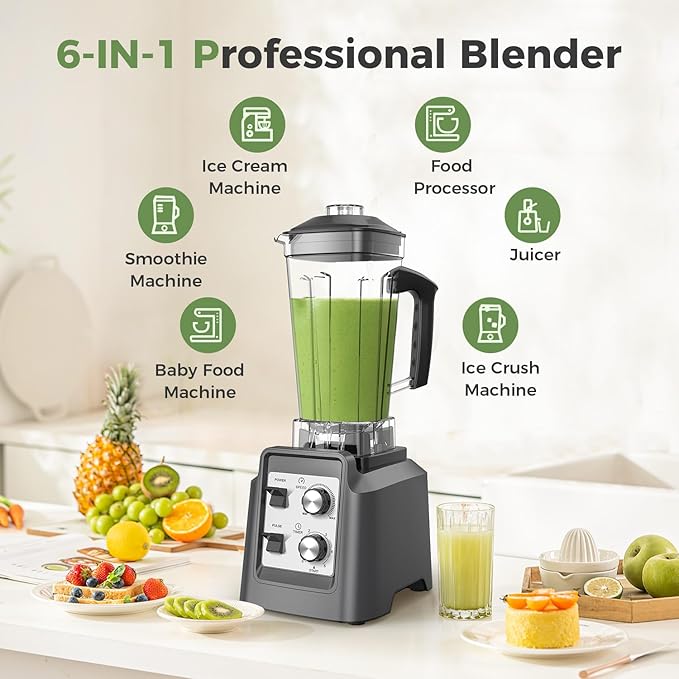 Blenders for Kitchen, Smoothie Blender with Timer - Countertop Blenders with 68oz Dishwasher-Safe Pitcher, Ice Crushing & Frozen Fruit