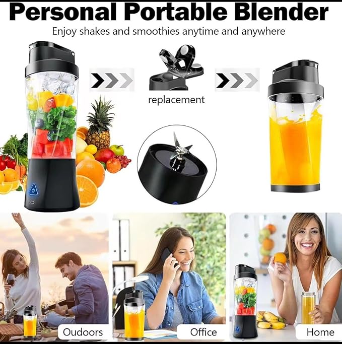 Portable Blender 700ml (24oz) – USB Rechargeable Personal – Mini Travel Blender for Shakes & Smoothies – Black & White”