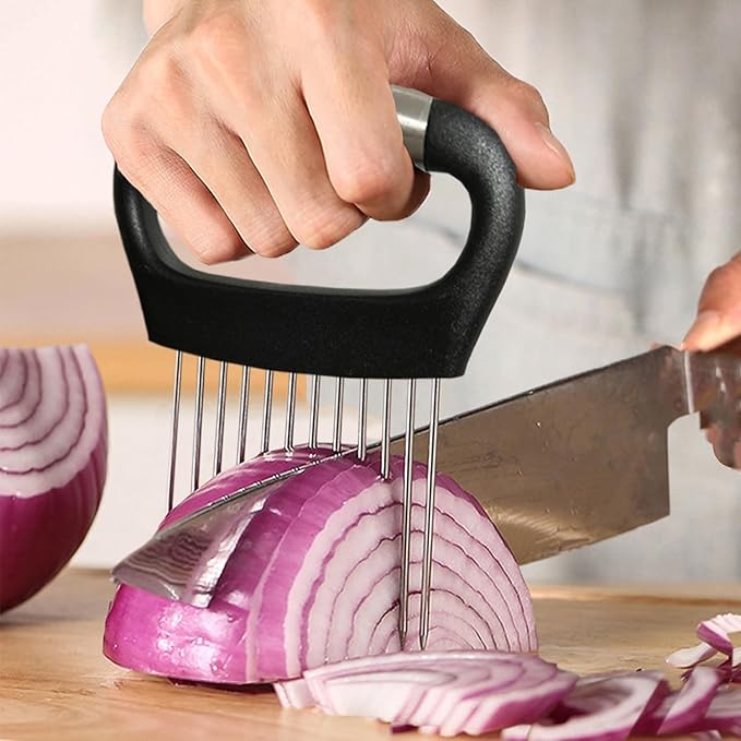 Hendiy Onion Slicer Holder, Large Stainless Steel Onion Holder for Slicing Tomato Cutter Vegetable Slicer Cutter Holder for Potato and Avocados, Eggs, Lemon, Assistant Tool