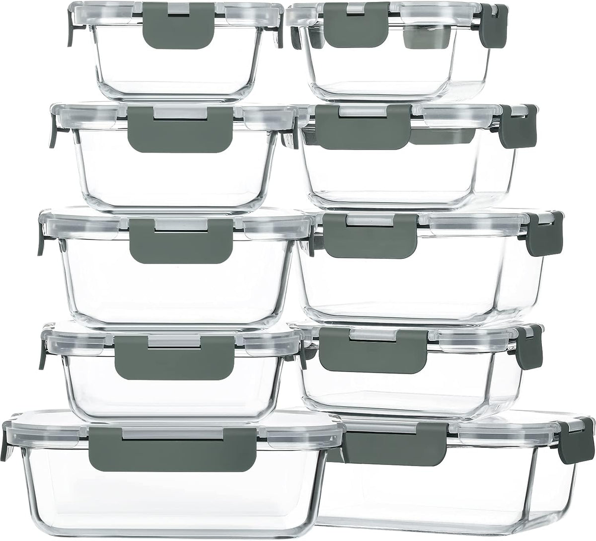 10 Pack Glass Food Storage Container with Lids,Gray