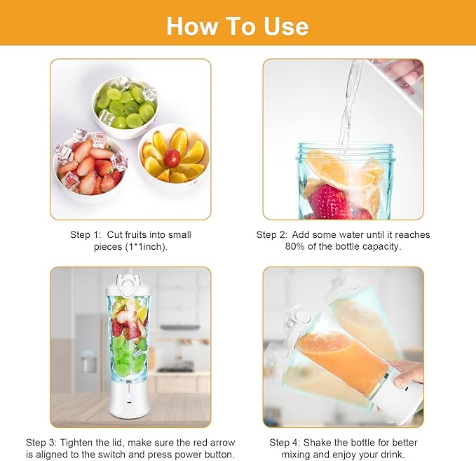 Portable Blender, 20oz Powerful Personal Blender Shakes and Smoothies USB Rechargeable - Efficient Safe On The Go Blenders Fruit Juicer Cup Kitchen Gym Office Outdoor Sports