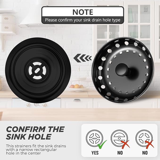 Retisee 2 Pcs Kitchen Sink Stopper Strainer Stainless Steel Drain Strainers for Universal 3-1/2 Inch Kitchen Sink Drain Replacement(Matte Black)