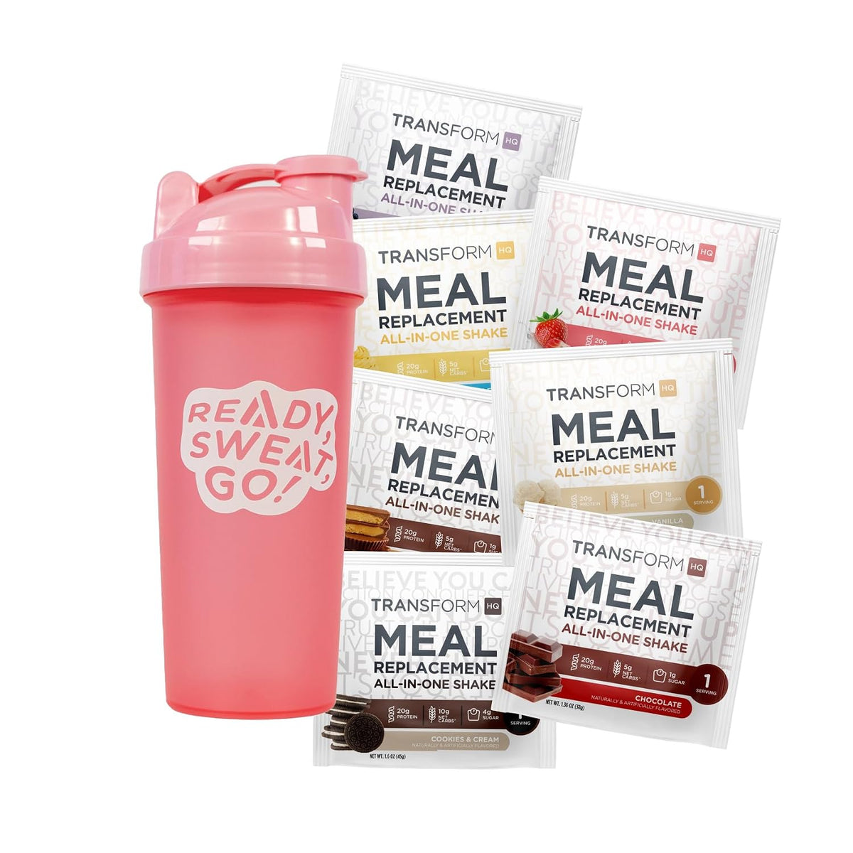 Meal Replacement Shake Variety Box With Pink Shaker