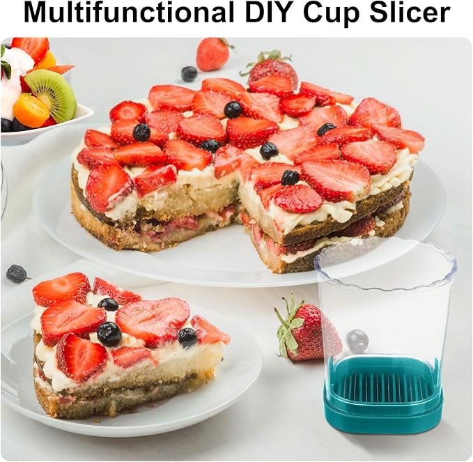 Strawberry Slicer：Fruit Slicer Cup Veggie Salad Speed Cutter for Strawberries Egg Banana Mushroom Cucumber Kiwi the Kitchen Portable Slicing Tool (Dark Teal)