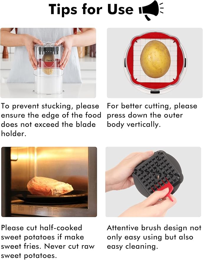 French Fry Cutter, Professional Home Style Onion Chopper, Vegetable Chopper Dicer Manual, Easy to Clean, Ultra Sharp Blades Thick-Strip Fry Cutter Apple Slicer and Corer, 3 Blades