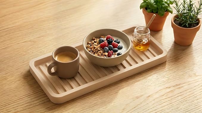 Silicone Sink and Surface Organizer Tray, Sponge Holder, Vanity Tray, Trivet, Heat Safe, Dishwasher Safe, for Bathroom and Kitchen Organization (Sand Dollar, 9"x3.5")