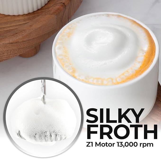 Zulay Kitchen Powerful Milk Frother Wand With Duracell Batteries - Ultra Fast Handheld Drink Mixer - Electric Whisk Foam Maker for Coffee, Lattes, Cappuccino & Matcha - Triple Whisk - Onyx Marble