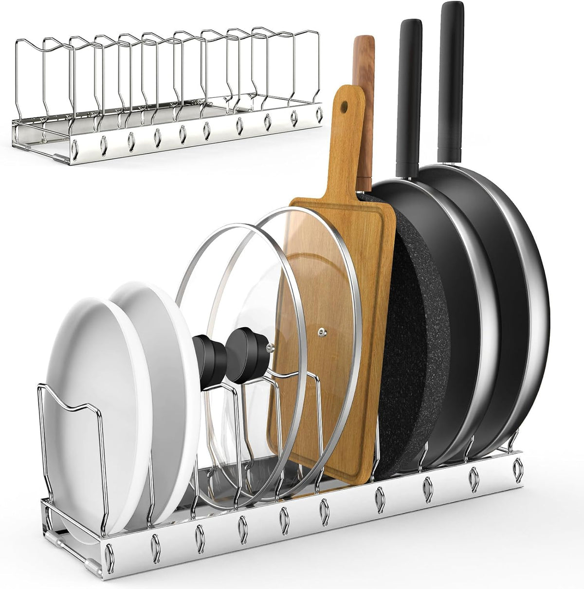 2 Pack 10-Tier Pan Organizer Adjustable Lid Organizer Kitchen Organizers and Pan Organizer and Storage Pot Heavy Duty Pot Lid Organizer for Kitchen Under Sink Storage Drawer