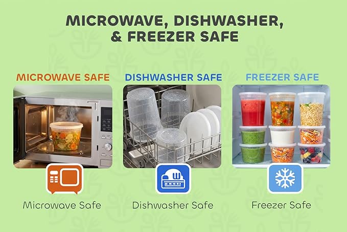 JoyServe 144 Sets Deli Containers with Lids – 16oz & 32oz – Leak Proof, Microwaveable, Dishwasher & Freezer Safe – Plastic Food Storage & Soup Containers