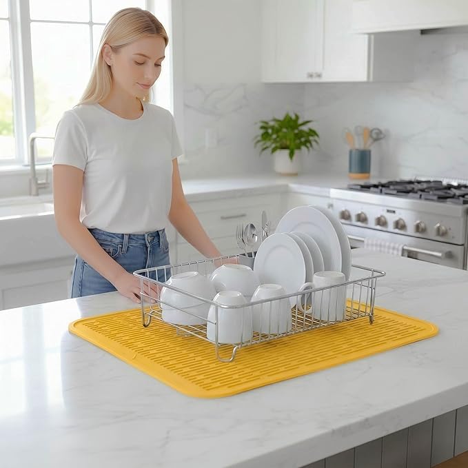 MicoYang Silicone Dish Drying Mat for Multiple Usage,Easy clean,Eco-friendly,Heat-resistant Silicone Mat for Kitchen Counter or Sink