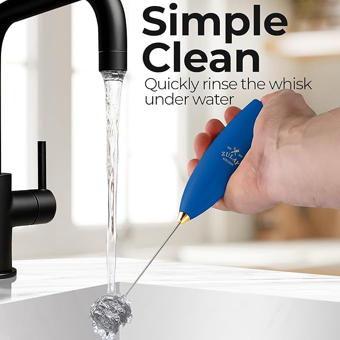 Zulay Kitchen Powerful Milk Frother Wand With Duracell Batteries - Ultra Fast Handheld Drink Mixer - Electric Whisk Foam Maker for Coffee, Lattes, Cappuccino & Matcha - Triple Whisk - Prussian Gold