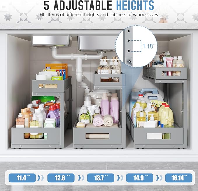 2 Pack 20.47IN Depth Under Sink Storage Organizer, Large 2-Tier Elegant Mesh Pull Out Shelf for Kitchen and Bathroom Cabinet Organization