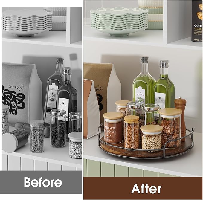 LAMU Lazy Susan Organizer, 11'' Lazy Susan Turntable for Cabinet, Table Top, Kitchen, Countertop, Bathroom, Pantry, Spice Organization, Wooden,1 Pack