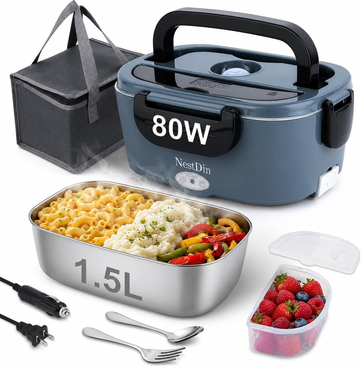 Electric Lunch Box,1.5L Heated Food Warmer, 80W Heating Box