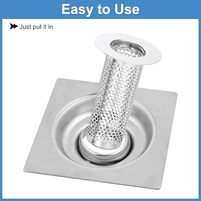 uxcell 4 Pack Shower Drain Strainer, 3.2" x 2" 304 Stainless Steel Floor Drain Strainer Deep Sink Hair Catcher for Kitchen Bathroom Balcony Floor Drain, Fit Hole Size from 1.1" to 2"