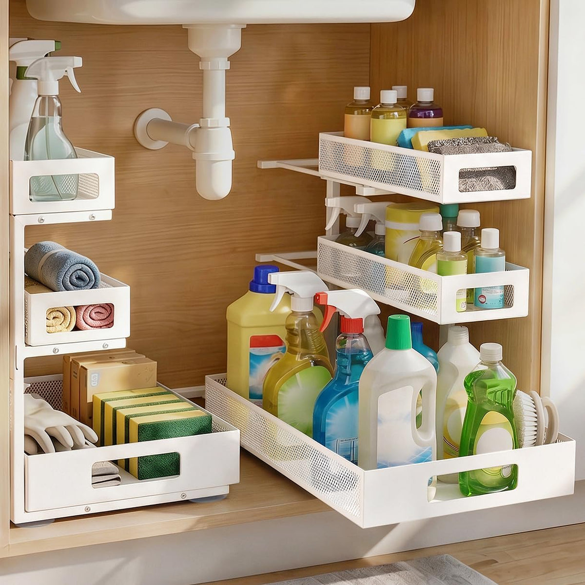3 Tier Under Sink Organizer for Bathroom, Pull Out Drawers, 2 Pack