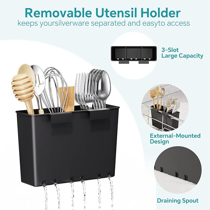 Simple Trending Adjustable Dish Drying Rack in Sink, Dish Drainers for Small Kitchen, Counter Inside Sink, Over the Sink with Utensil Holder