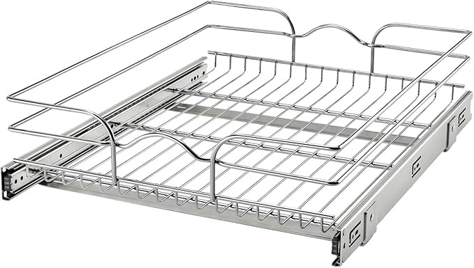 Rev-A-Shelf Steel Wire Pullout Drawer Organizer Shelf for Kitchen Cabinets, Slide Out Storage Basket, Min Opening Width of 17.5", 18" x 22", 5WB1-1822CR-1
