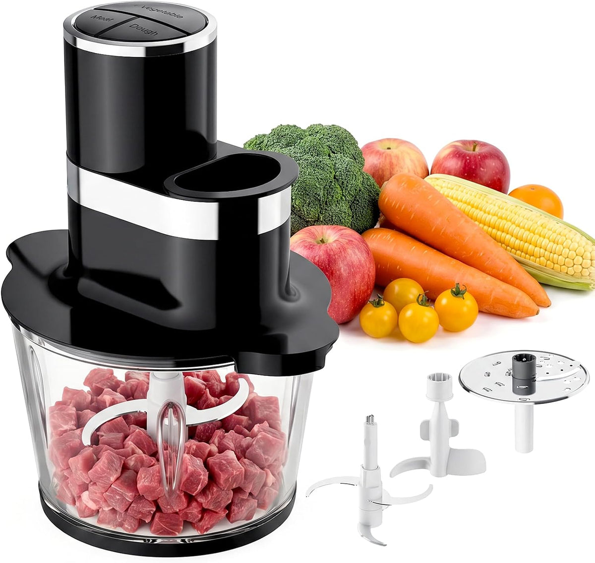 3-in-1 Food Processor, 600W Meat Grinder, Vegetable Chopper & Dough Mixer