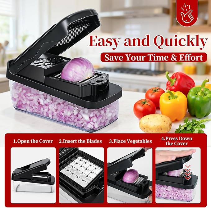 Multifunctional Vegetable Chopper Mandoline Slicer Dicer Veggie Chopper Onion Mincer Vegetable and Salad Cutter, Essential Kitchen Mandoline Tools with Container