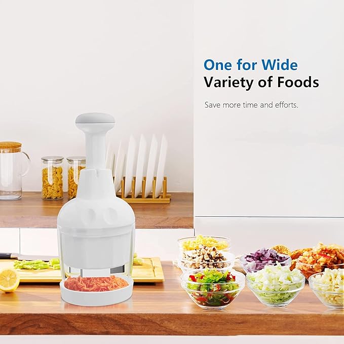 Pαmpered Chef Food Chopper, Vegetable Chopper, Onion Chopper, Garlic Chopper, Nuts Chopper - Hand Chopper For Vegetables Salads, Fruits, Nuts. Dishwasher-safe, White, Easy to Clean