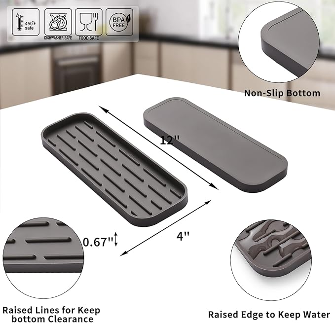 MicoYang Silicone Kitchen Sink Organizer Tray for Multiple Usage,Eco-Friendly Sponges Holder for Kitchen Bathroom Counter or Sink,Dish Soap Dispenser,Scrubber,Bottle,Cup (Coffee, 12"×4")