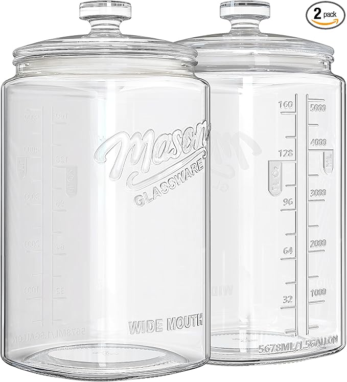 Ritayedet 1.5 Gallon Glass Cookie Jars 2 Packs, Large Flour Sugar Container with Lid for Candy, Flour, Sugar, Coffee, Wide Mouth Mason Jar with Scale Marking for Sourdough Starter, Dog Treat Jar
