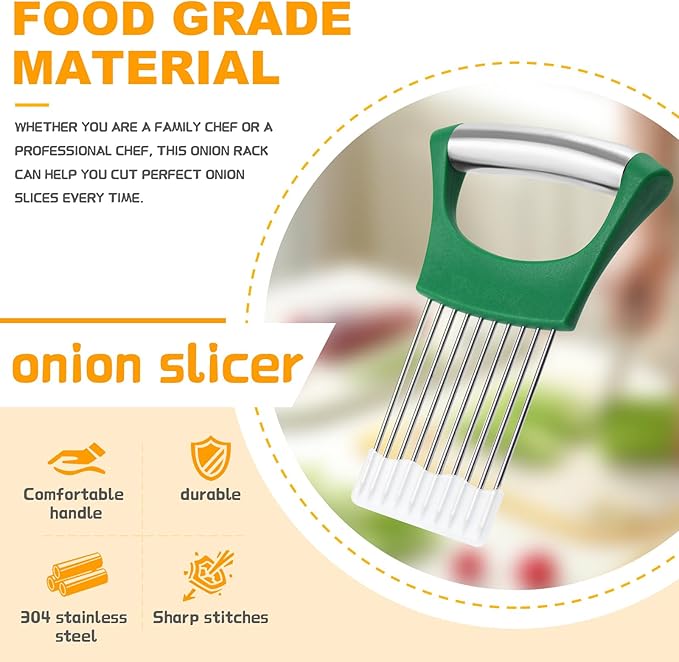 Green Stainless Steel Onion Holder for Slicing,Onion Slicer Holder, Onion Cutter for Slicing of Onions, Tomatoes,Avocados,Eggs and Other Vegetables,St. Patrick's Day Gift Kitchen Utensils (Green)