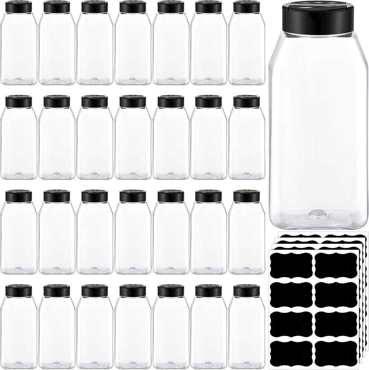 28 Pack 16 oz Black Plastic Spice Jars with Cap