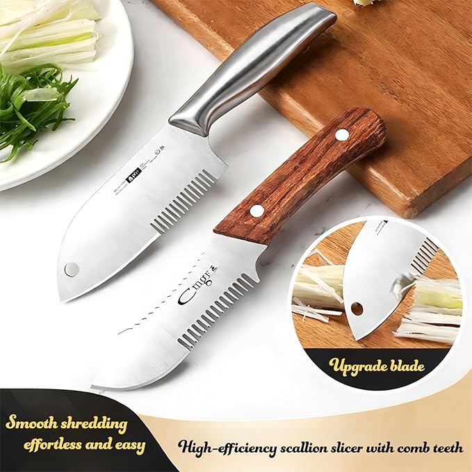 Julienne Slicer Stainless Steel Onion Cutter Scallion Shredder, Vegetable Chopper with Comb Teeth, Kitchen Gadgets (Full Stainless Steel)