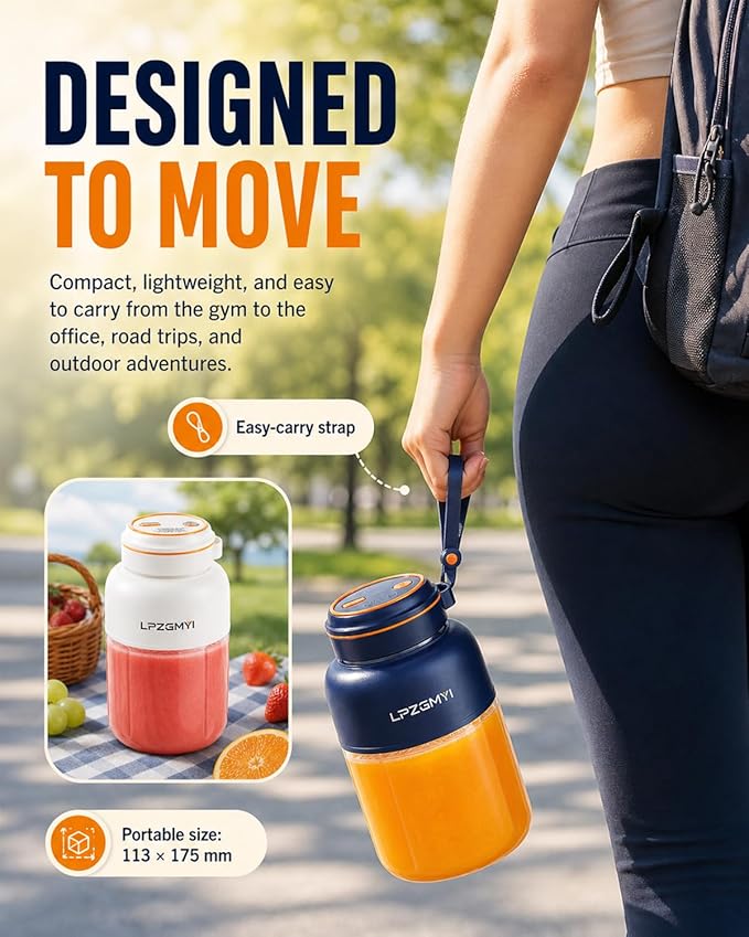 Portable Wireless Juicer Cup Electric Blender Travel Mini Rechargeable Personal Size Juicer Fresh Juice Bottle 44 Fl Oz / 1300 Ml Capacity 48 Blades Compact for Shakes and Smoothies (Blue)