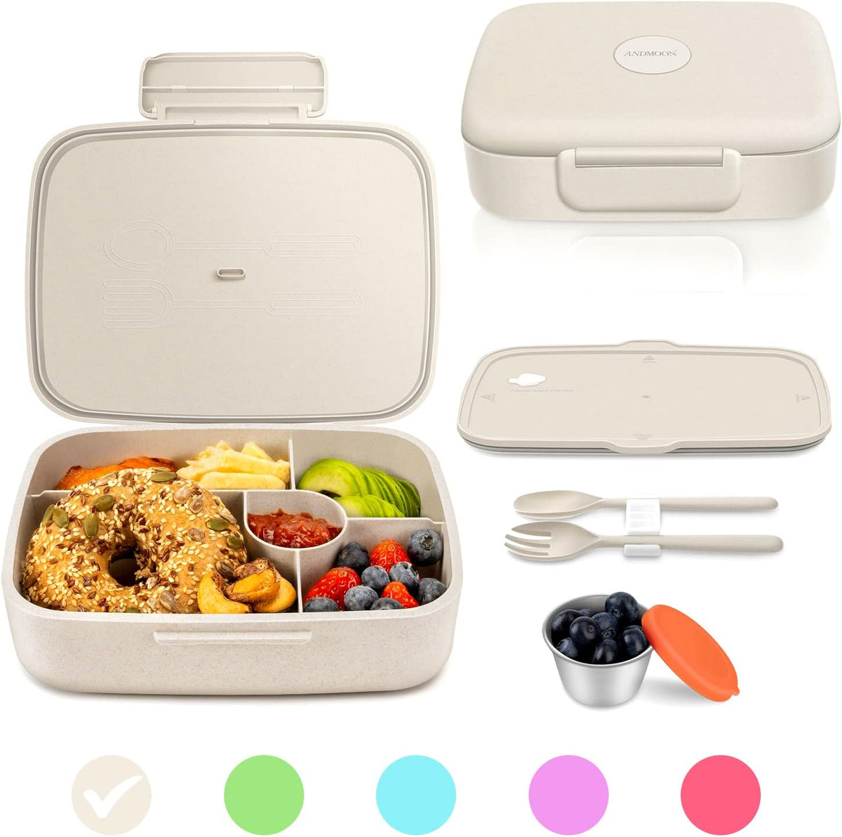 5 Compartments Kids/Adult Bento Lunch Box with Snack Cup