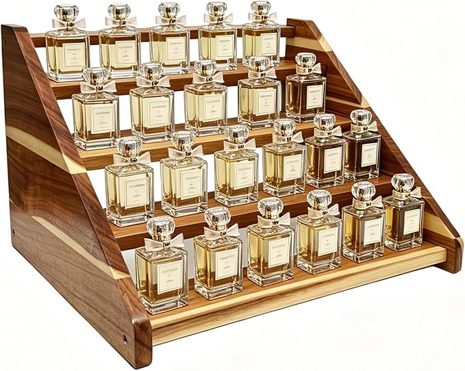 Acacia Wood 4 Tier Cologne Organizer for Men, Ladder Perfume Display Stand, Vanity Countertop Cologne Shelf, Perfume Organizer Stand Ideal Gift for Men Women