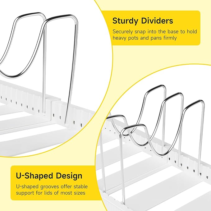 MUDEELA Pots and Pans Organizer under Cabinet, Pot Rack with Expandable Pot Lid Organizers Holder for 10 Adjustable Dividers, Pan Organizers inside Cabinet for Pan Lids, Cutting Boards, Baking Sheets