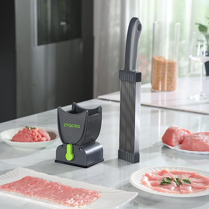 5 in 1 Safe Mandoline Slicer for Kitchen, Safe Vegetable Chopper with Paring Knife, Adjustable Thickness, Easy to Clean, Vegetable Slicer, Slicing, Strips, Shredding, Dicing, Chop (LightGray)