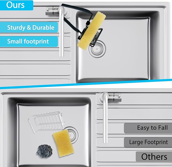 Sink Caddy Sink Sponge Holder - Faucet Rack Shower Tray - Kitchen and Bathroom Metal Organizer Hanging Fix Around Faucet