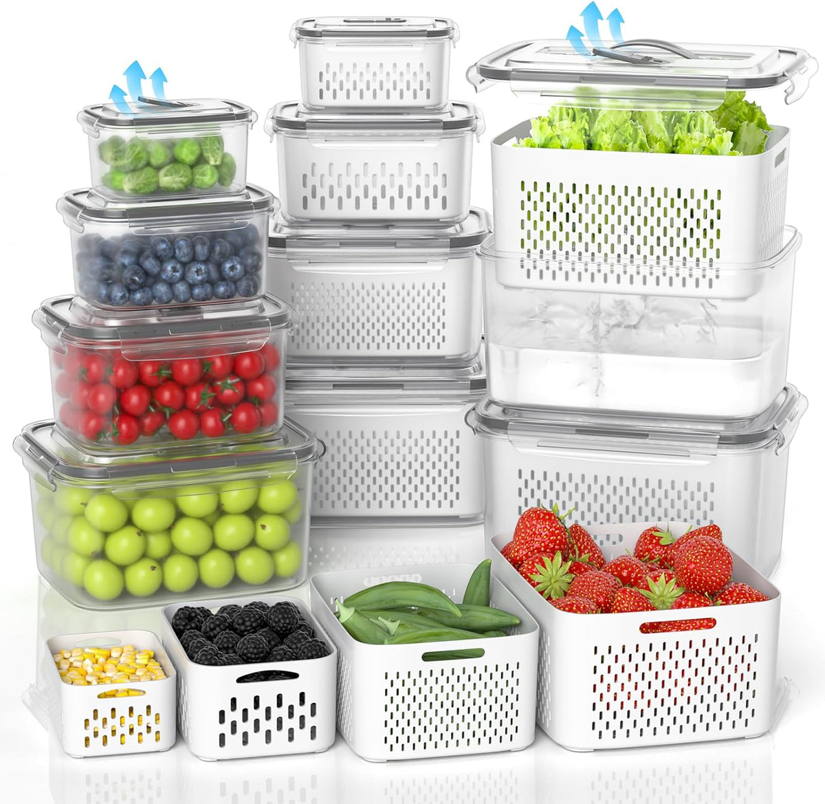 10 Pack Fruit Storage Containers for Fridge with Removable Colander