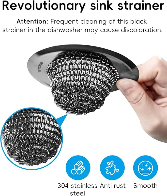 Revolutionary Kitchen Sink Drain Strainer, Patented Reversible Kitchen Sink Strainer, 304 Stainless Steel Sink Strainer Basket, Anti-Clogging & Handmade, Fit US Standard 3-1/2'' Sink Hole, Black