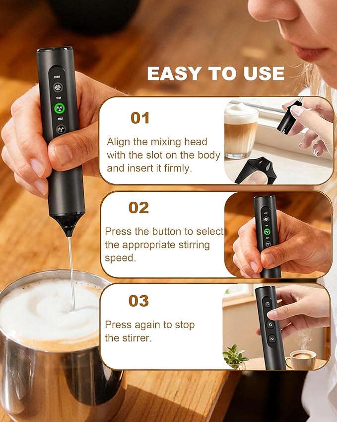 3-Speed Rechargeable Milk Frother with Storage Box, Dual Coil Whisk Coffee Frother Handheld - Portable Hand Frother Wand for Coffee Matcha Cappuccino & Hot Chocolate, Kitchen Gift Set